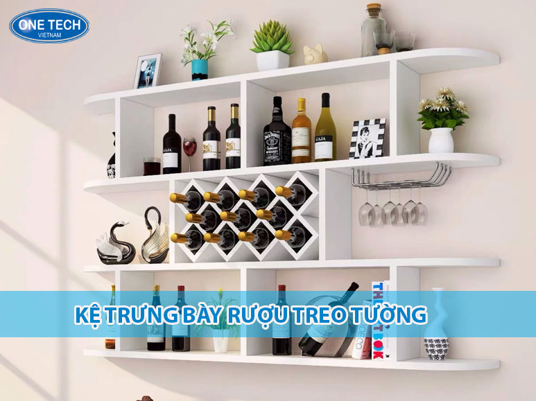 Kệ trưng bày rượu treo tường bằng sắt sơn tĩnh điện, thiết kế hiện đại giúp trưng bày chai rượu đẹp mắt và tiết kiệm diện tích