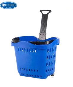 Giỏ hàng siêu thị có tay đẩy và bánh xe xoay 360 độ, phù hợp sử dụng trong trung tâm thương mại và cửa hàng tạp hóa