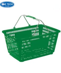 Giỏ nhựa siêu thị màu đỏ có quai xách inox, phù hợp cho siêu thị và cửa hàng tiện lợi
