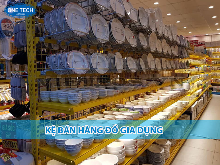 Kệ bán hàng đồ gia dụng đa năng bằng sắt chắc chắn, phù hợp trưng bày nhiều sản phẩm trong cửa hàng gia dụng
