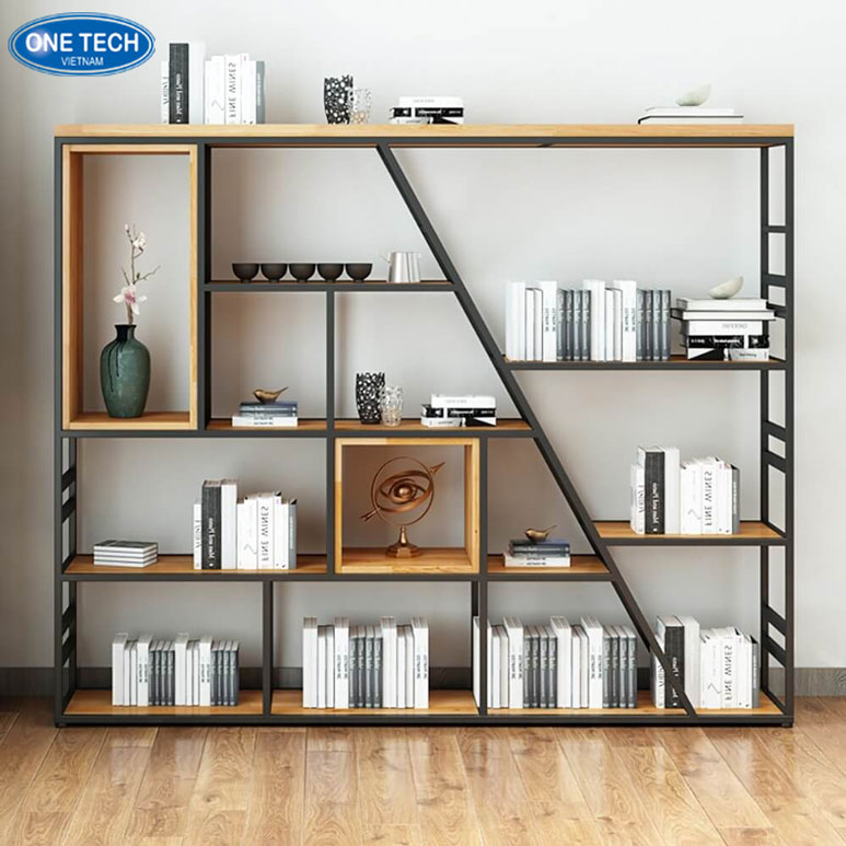 Kệ gỗ đựng tài liệu văn phòng khung sắt sơn tĩnh điện 4 tầng Kệ gỗ đựng tài liệu văn phòng 4 tầng với khung sắt sơn tĩnh điện chắc chắn, thiết kế hiện đại