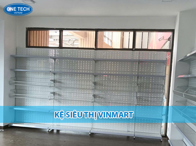 Kệ siêu thị VinMart bằng thép sơn tĩnh điện, nhiều tầng, trưng bày hàng hóa gọn gàng