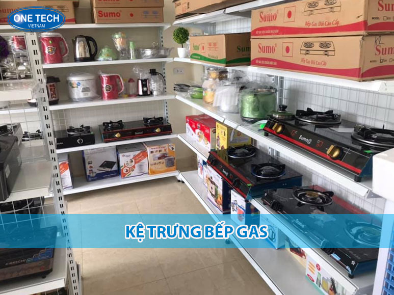 Kệ trưng bày bếp gas bằng sắt sơn tĩnh điện, thiết kế chắc chắn, phù hợp trưng bày bếp gas tại cửa hàng và siêu thị