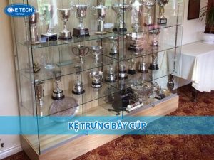 Kệ trưng bày cúp bằng sắt sơn tĩnh điện 3 tầng, dùng cho showroom và phòng truyền thống