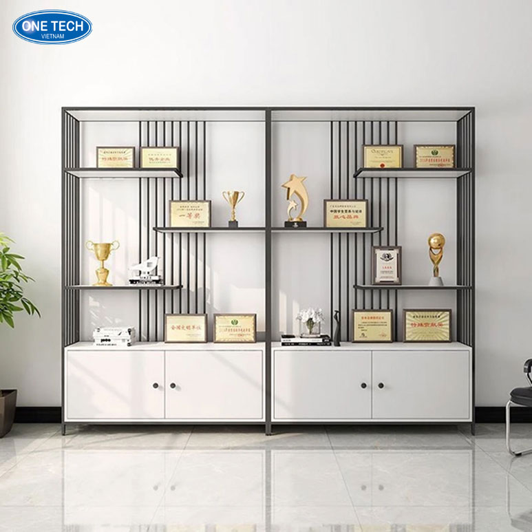 Giá kệ để cúp bằng gỗ thiết kế ziczac độc đáo, khác biệt, sang trọng phù hợp trưng bày cúp và giải thưởng