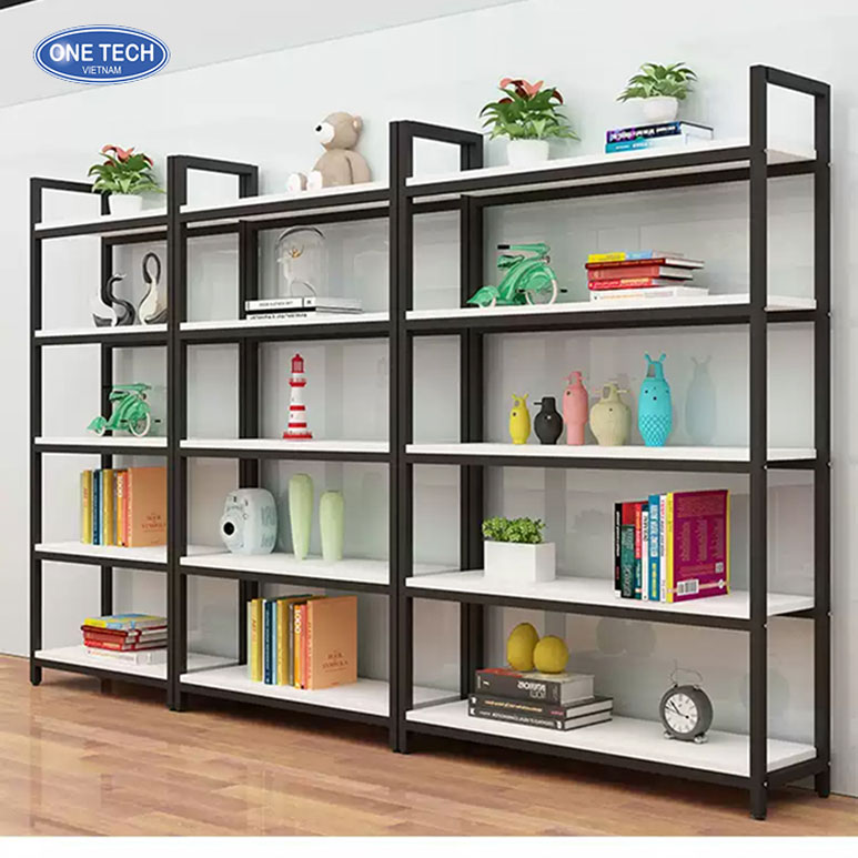 Kệ khung sắt kết hợp mâm gỗ chắc chắn dùng để trưng bày bằng khen, cúp và các phần thưởng khác