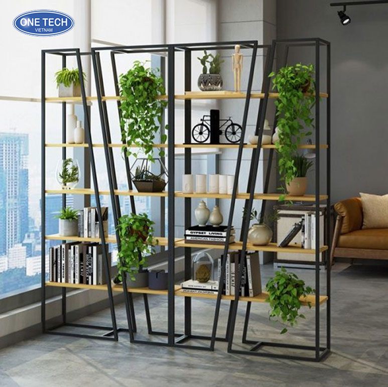 Kệ kim loại đa tầng dùng để trưng bày cúp, giải thưởng tại văn phòng hiện đại