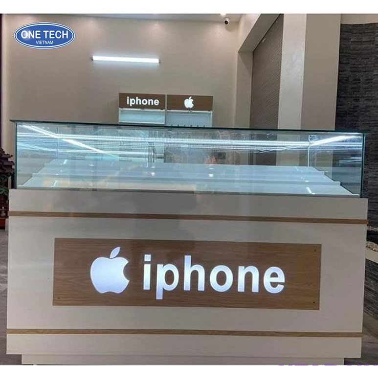 Hệ thống kệ tủ đồng bộ cho cửa hàng điện thoại hiện đại Hệ thống kệ tủ đồng bộ trưng bày điện thoại và phụ kiện trong cửa hàng điện thoại