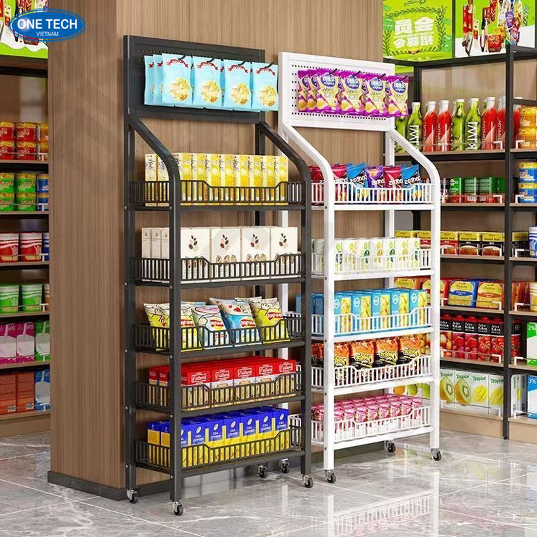 kệ mini trưng bày đồ ăn vặt linh hoạt tại mọi vị trí Kệ mini trưng bày đồ ăn vặt nhỏ gọn, dễ sắp xếp ở mọi không gian