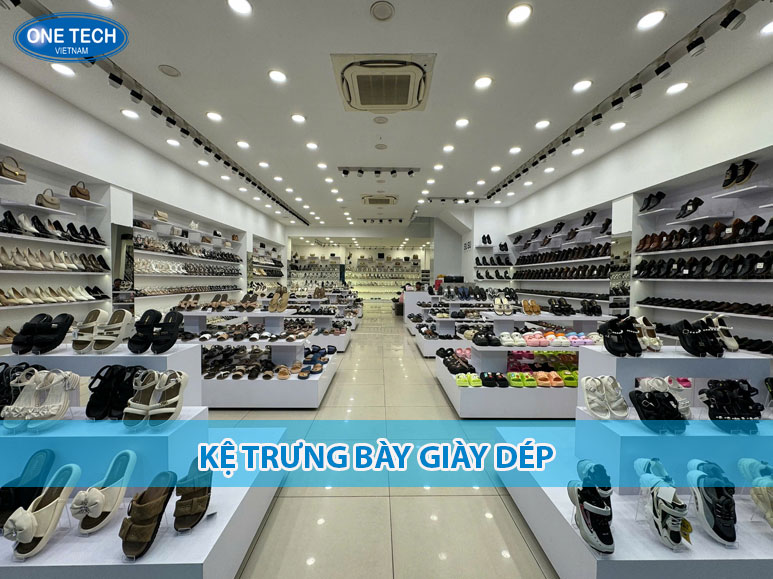 Kệ trưng bày giày dép thiết kế chắc chắn, phù hợp cho shop giày thời trang và siêu thị