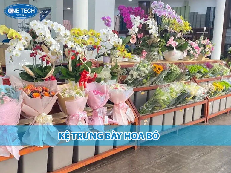 Kệ trưng bày hoa bó bằng sắt sơn tĩnh điện, thiết kế nhiều tầng, trưng bày hoa chuyên nghiệp tại cửa hàng