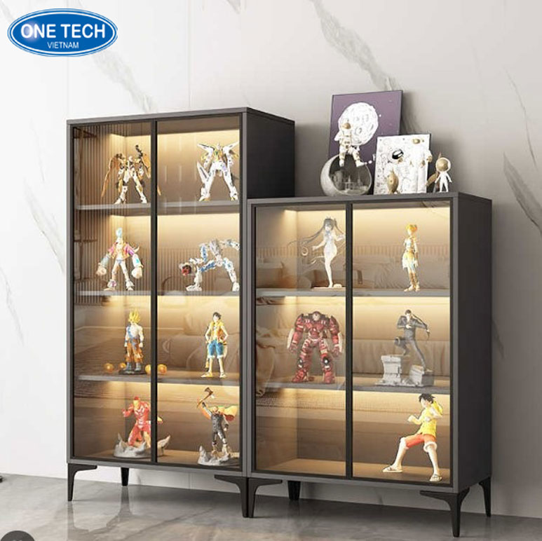 Cách trưng bày mô hình anime đẹp mắt và độc đáo Kệ trưng bày mô hình anime nhiều tầng với ánh sáng đèn LED, bố trí gọn gàng và thẩm mỹ
