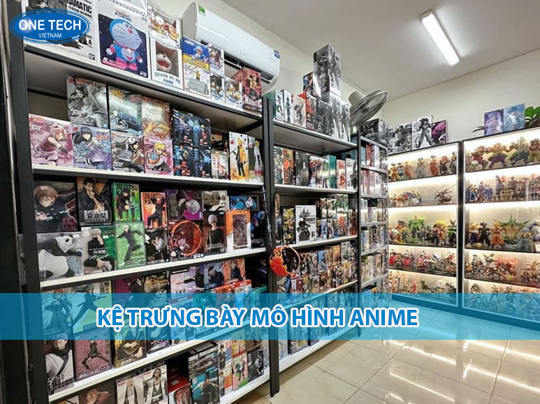 Kệ trưng bày mô hình anime bằng sắt sơn tĩnh điện, thiết kế nhiều tầng, phù hợp cho cửa hàng mô hình