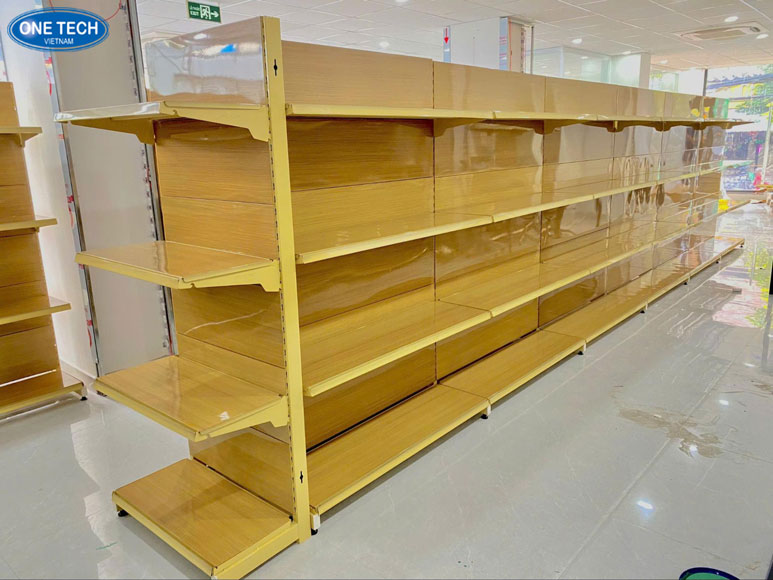 Kệ trưng bày OMO vân gỗ sang trọng trong siêu thị Kệ trưng bày OMO vân gỗ thiết kế hiện đại, dùng cho cửa hàng tạp hóa, siêu thị