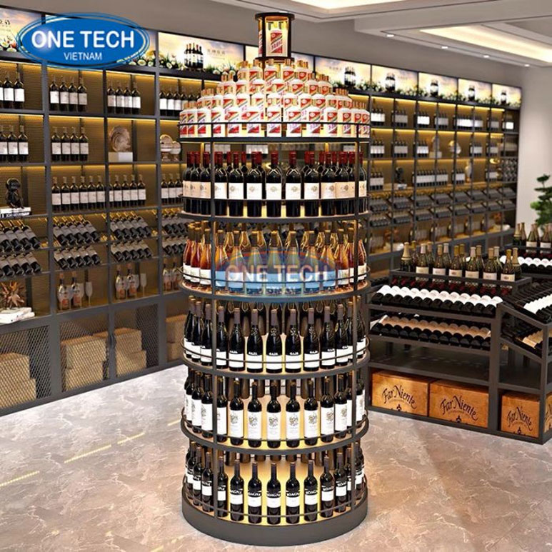 Thiết kế ụ gỗ tròn trưng bày rượu vang cao cấp bằng gỗ tự nhiên Ụ trưng bày rượu vang hình tròn chất liệu gỗ tự nhiên, kiểu dáng tinh tế, phù hợp không gian sang trọng