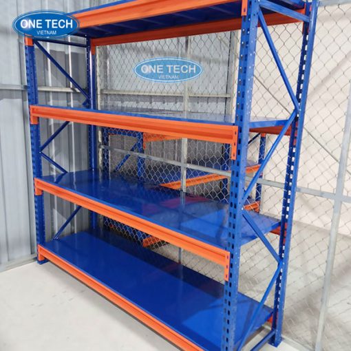 Giá kệ trung tải chịu lực 500kg bằng thép sơn tĩnh điện, ứng dụng trong kho lưu trữ công nghiệp