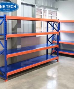 Hệ kệ trung tải tải trọng 500kg bằng thép sơn tĩnh điện, dùng để chứa hàng hóa nặng trong kho công nghiệp