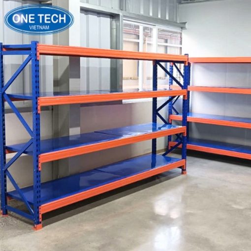 Hệ kệ trung tải tải trọng 500kg bằng thép sơn tĩnh điện, dùng để chứa hàng hóa nặng trong kho công nghiệp