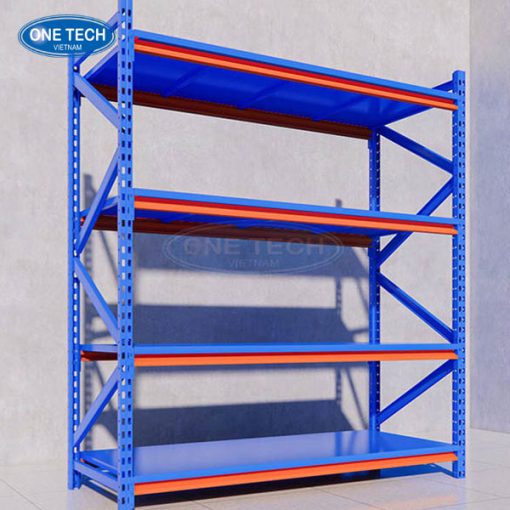 Kệ trung tải công nghiệp tải trọng 500kg, phù hợp lưu trữ hàng hóa nặng trong kho và cửa hàng