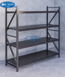 Mẫu kệ trung tải màu đen bằng thép sơn tĩnh điện, thích hợp cho kho hàng và cửa hiệu