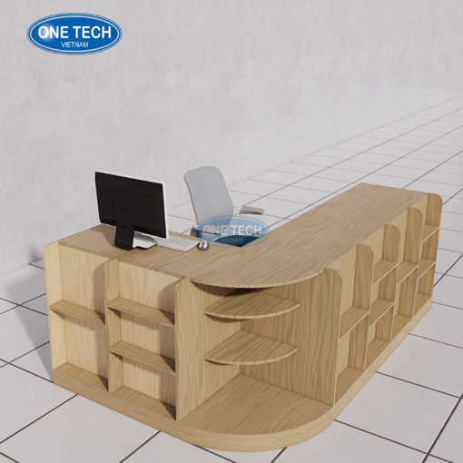 Quầy thu ngân chữ L bo góc hiện đại cho cửa hàng bán lẻ Quầy thu ngân chữ L bo góc thiết kế tiện lợi, màu sắc trang nhã phù hợp cho mọi không gian cửa hàng