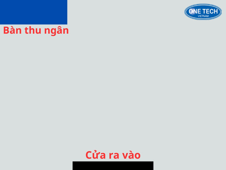 Bàn thanh toán đặt ở góc cuối cửa hàng tiện lợi Bàn thanh toán nhỏ gọn đặt sát góc tường cuối cửa hàng