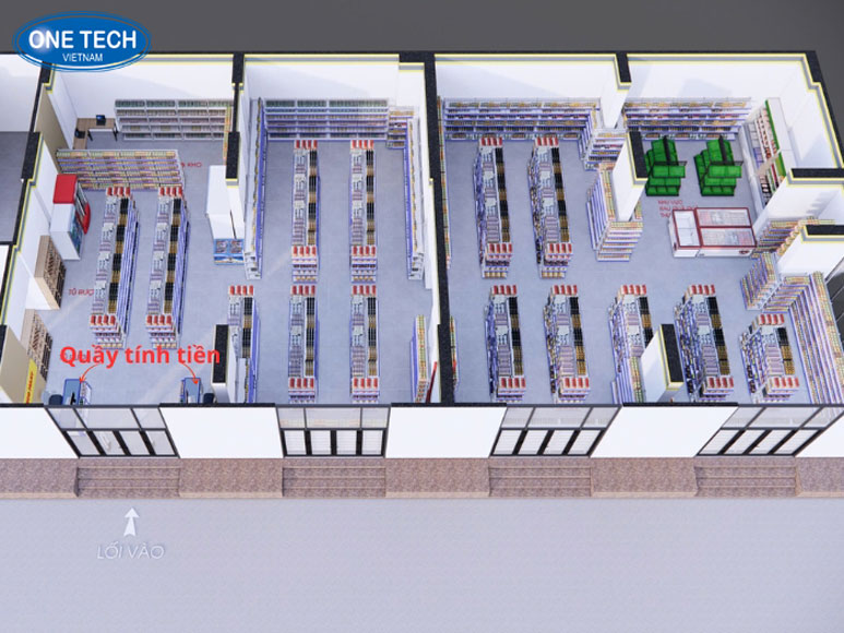 Thiết kế quầy tính tiền khoa học giúp tăng tốc độ thanh toán và quản lý hiệu quả Khu vực quầy tính tiền được bố trí hợp lý trong không gian cửa hàng bán lẻ hiện đại