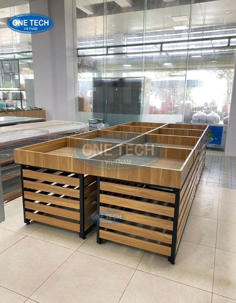 Mẫu kệ bán trái cây đẹp và thông dụng tại Giá Kệ One Tech Kệ bán trái cây thiết kế hiện đại, chắc chắn, phù hợp siêu thị và cửa hàng tiện lợi