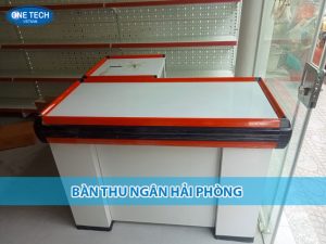 Bàn thu ngân hiện đại tại Hải Phòng với ngăn kéo đựng tiền, mặt bàn chắc chắn, phù hợp cho siêu thị và cửa hàng tiện lợi