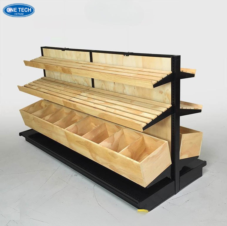 Mẫu kệ gạo nổi bật, dễ dàng thu hút sự chú ý tại điểm bán Thiết kế kệ trưng bày gạo hỗ trợ trình bày sản phẩm rõ ràng và thu hút