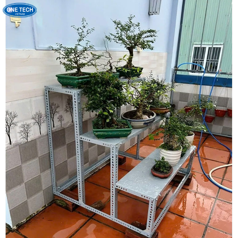 Kệ trưng bày sen đá phong cách tối giản cho không gian sống xanh Kệ trưng bày sen đá nhiều tầng nhỏ gọn, sắp xếp cây cảnh gọn gàng và thẩm mỹ