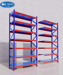 Kệ trung tải 7 tầng bằng thép sơn tĩnh điện, thiết kế chắc chắn, tải trọng 200–500kg/tầng