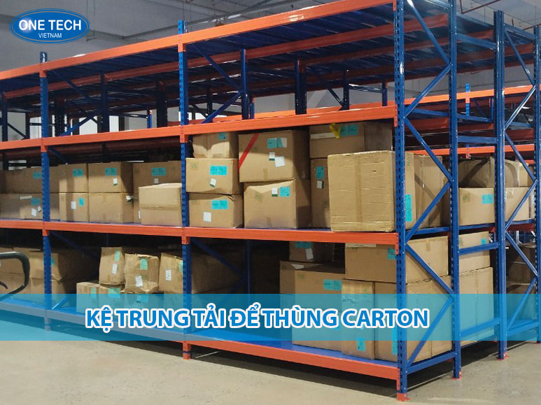 Kệ trung tải lưu trữ thùng carton trong kho hàng công nghiệp