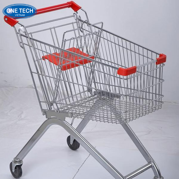 Xe đẩy siêu thị 80L thiết kế chắc chắn, bánh xe xoay linh hoạt Xe đẩy siêu thị dung tích 80 lít, khung kim loại chắc chắn, tay đẩy nhựa tiện dụng