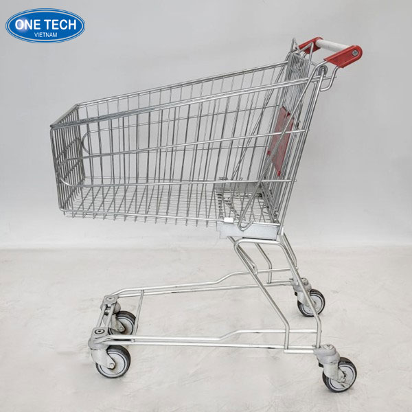 Xe đẩy siêu thị 125L tiện lợi, chắc chắn Xe đẩy siêu thị 125L bằng kim loại mạ kẽm, tay đẩy nhựa, dùng trong cửa hàng và siêu thị