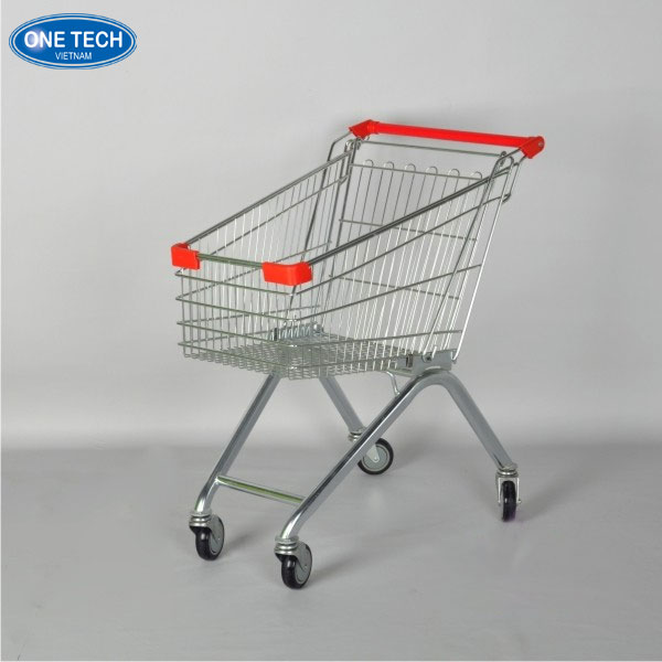 Xe đẩy siêu thị 150L thiết kế chắc chắn, giỏ lưới rộng Xe đẩy siêu thị dung tích 150L bằng thép mạ kẽm, tay đẩy nhựa, bánh xe xoay 360 độ