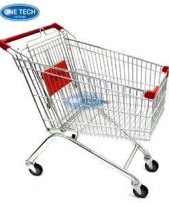 Xe đẩy siêu thị dung tích 100 lít khung thép chắc chắn, tay đẩy nhựa, bánh xe xoay linh hoạt
