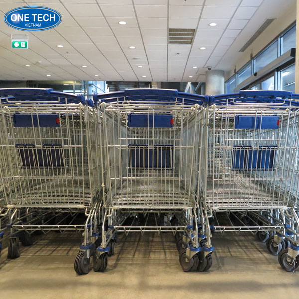 Xe đẩy siêu thị dung tích 100L khung kim loại vững chắc, tay cầm nhựa cao cấp