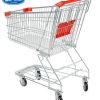 Xe đẩy siêu thị dung tích 125L bằng kim loại mạ kẽm sáng bóng, thiết kế tay đẩy nhựa tiện lợi, thích hợp cho siêu thị và cửa hàng tiện lợi