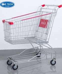 Xe đẩy siêu thị dung tích 150 lít bằng thép sơn tĩnh điện, thiết kế tay đẩy nhựa tiện lợi