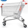 Xe đẩy siêu thị 180l bằng thép sơn tĩnh điện, tay cầm nhựa, bánh xe xoay linh hoạt