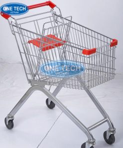 Mẫu xe đẩy 60 lít dùng trong siêu thị, thiết kế chắc chắn, phù hợp không gian nhỏ