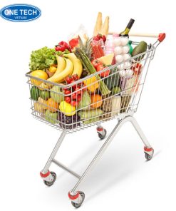 Xe đẩy siêu thị 80L tay đẩy nhựa, bánh xe xoay linh hoạt, sức chứa lớn